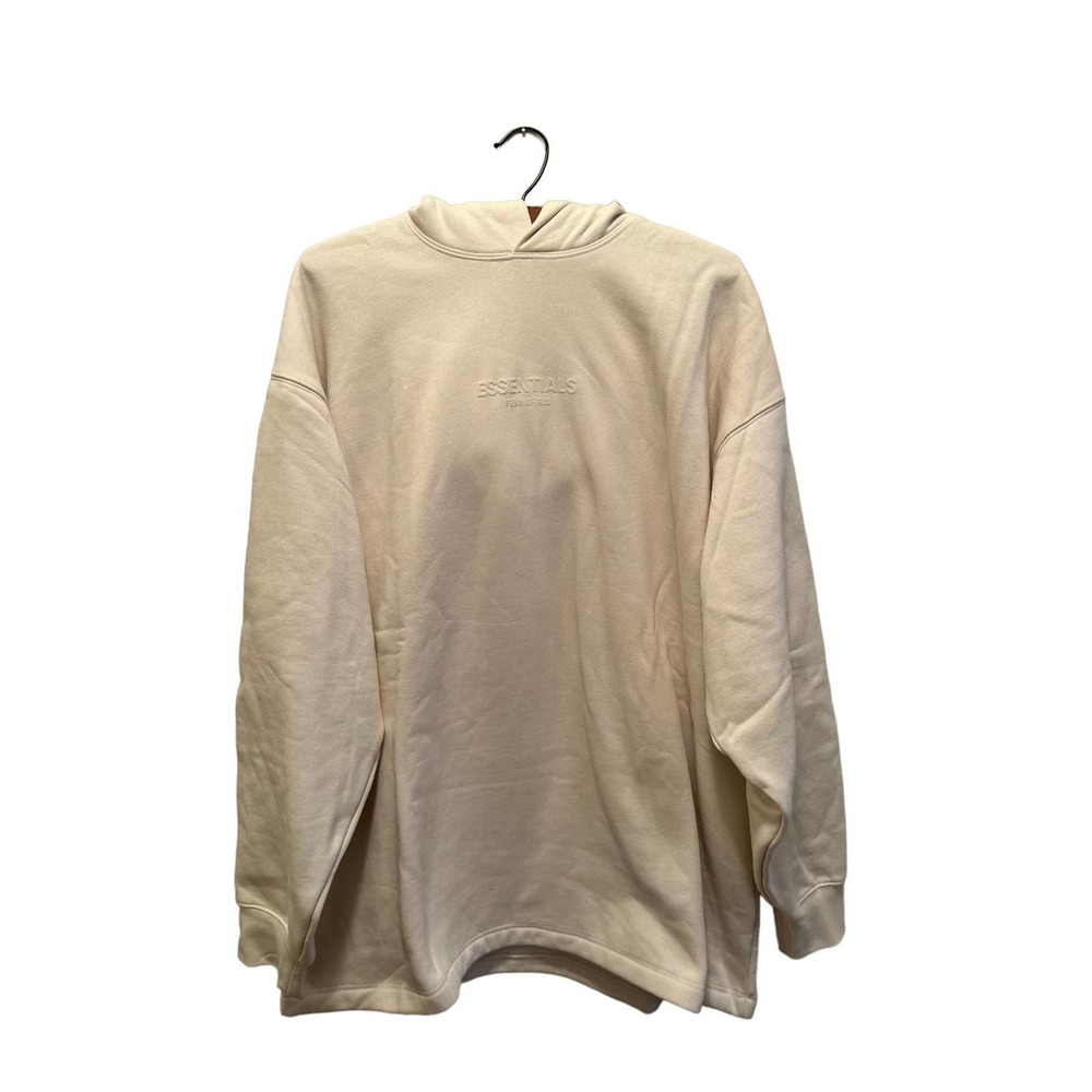 Essentials Mens Sweatshirt Pullover Hoodie Embossed Logo Cream Size Medium